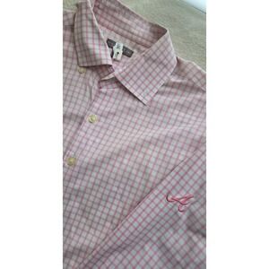 PETER MILLAR SUMMER COMFORT ATLANTA BRAVES PINK STRIPED LONG SLEEVE MENS L